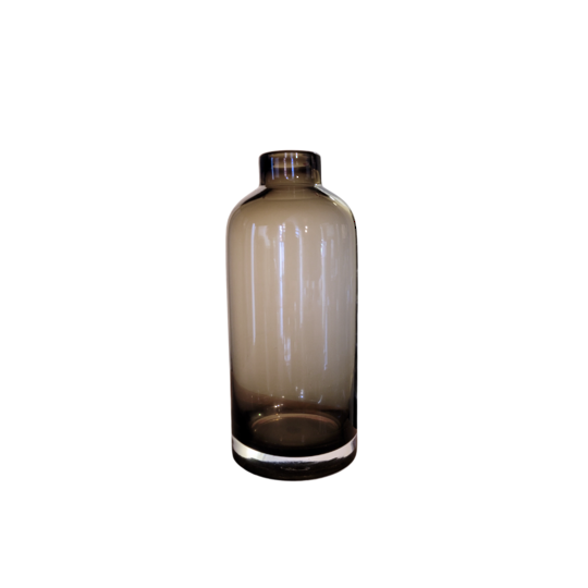 Flat Bottomed Glass Bottle Vase - Smokey Grey 27cm